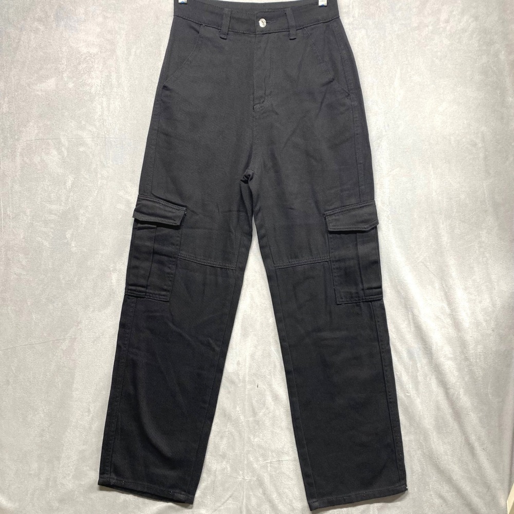 SHEIN Black Cargo Pants High Waisted Utility‎ Pockets Casual Style XS 2